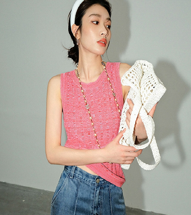 22MAY1570 여자쇼핑몰 믹스짜임 민소매 여성 티셔츠w-girlz